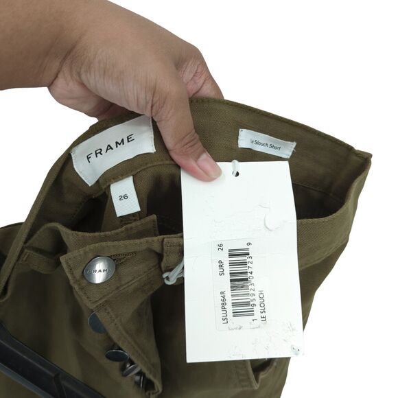 FRAME Women 26 Le Slouch Utility Straight Leg Jeans Surplus Green Low Rise NEW - Picture 5 of 8